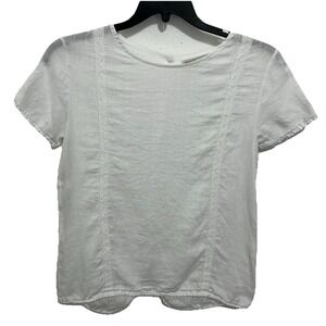 Laura Bianchi Linen Top White Italy Lace Trim Button Back Boho Lagenlook Size M